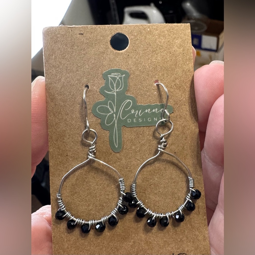 Silver and Black Hoop Earrings